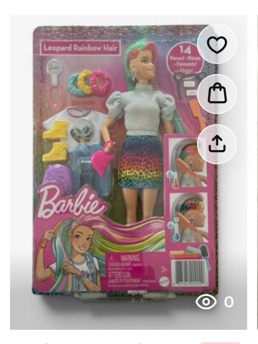 Barbie Leopard Rainbow Hair Color Change Fashion Doll 14 Pc NRFB Mattel